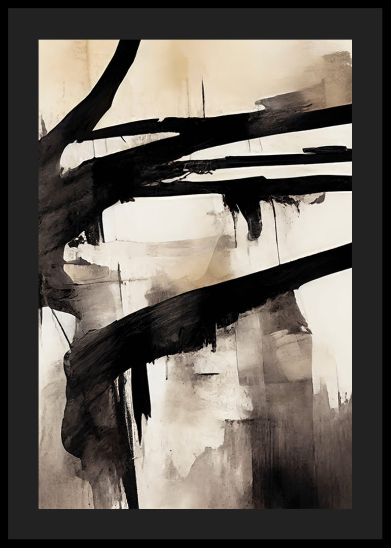Abstract broad black brush strokes on beige watercolor background-12
