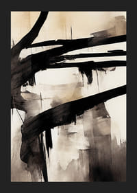 Abstract broad black brush strokes on beige watercolor background-5