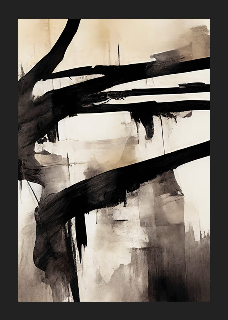 Abstract broad black brush strokes on beige watercolor background-12