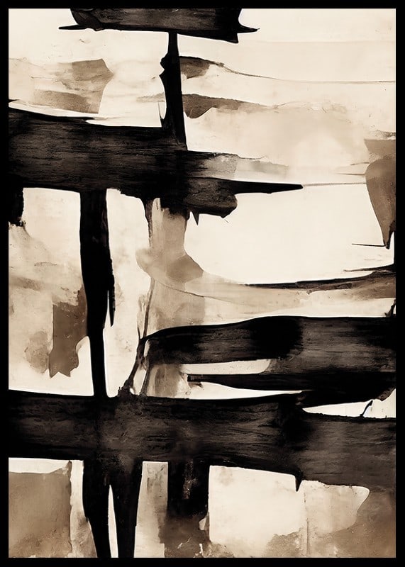 Abstract black brush strokes against beige watercolor background-12