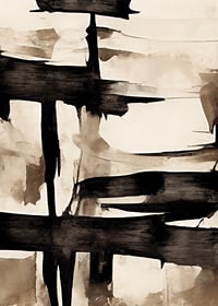 Abstract black brush strokes against beige watercolor background-7
