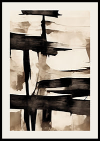 Abstract black brush strokes against beige watercolor background-2