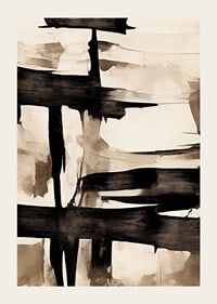 Abstract black brush strokes against beige watercolor background-3