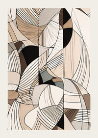 Abstrakt botaniskt motiv med linjer och former i beige toner-3