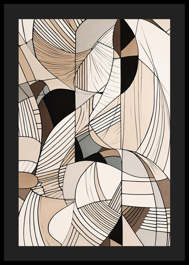 Abstrakt botaniskt motiv med linjer och former i beige toner-12