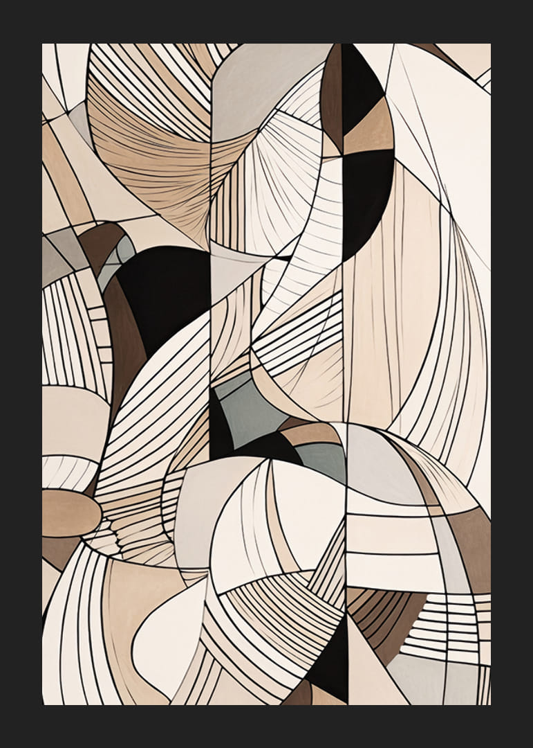 Abstrakt botaniskt motiv med linjer och former i beige toner-12