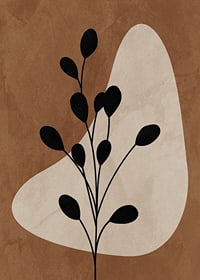 Abstract plant silhouette in black against brown and beige shapes-7