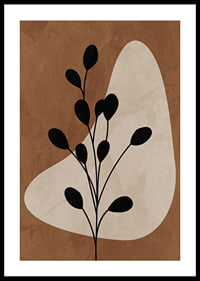 Abstract plant silhouette in black against brown and beige shapes-0