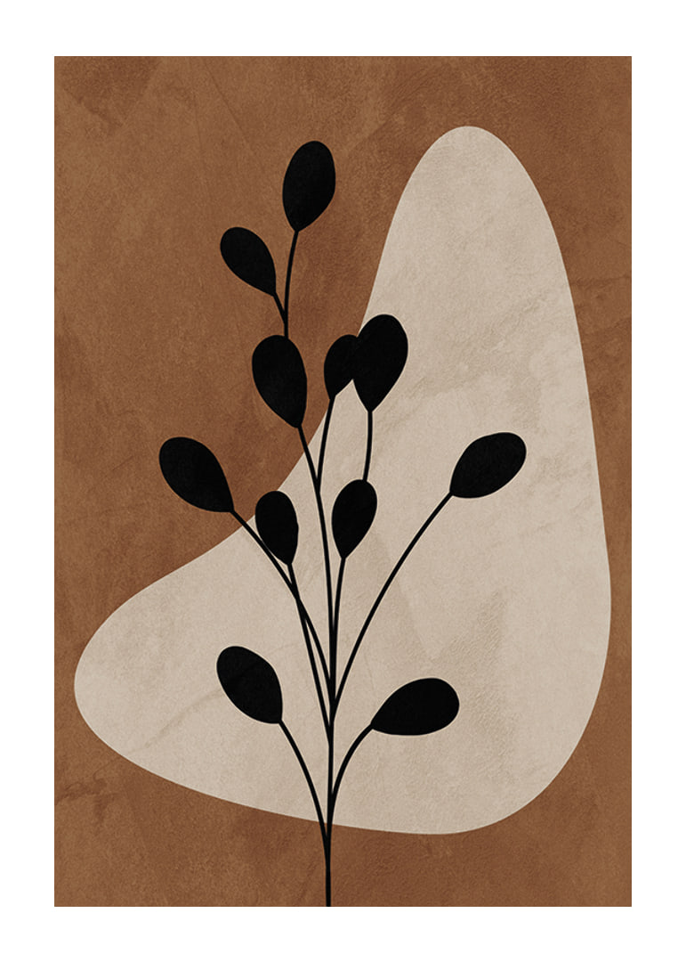 Abstract plant silhouette in black against brown and beige shapes-12