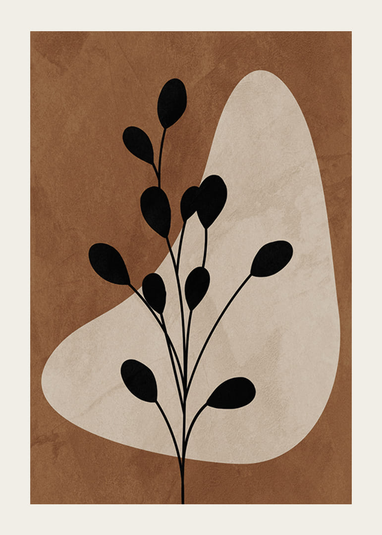Abstrakti kasvisiluetti mustana ruskeita ja beigejä muotoja vasten-12
