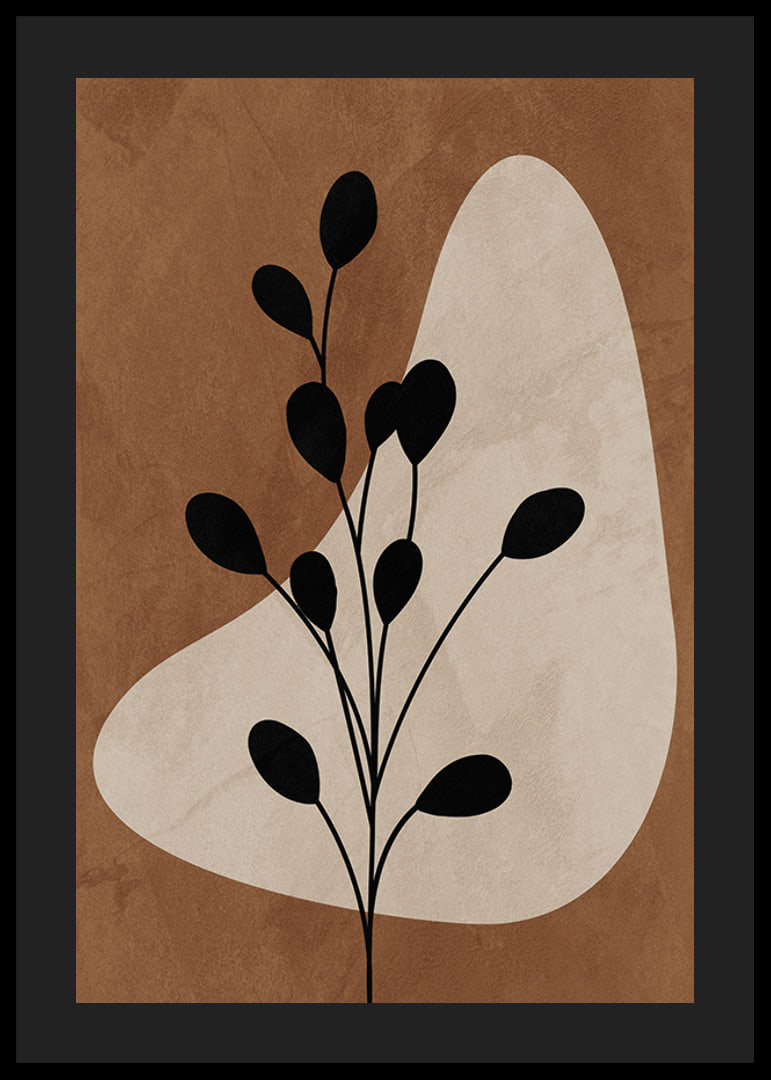 Abstract plant silhouette in black against brown and beige shapes-12
