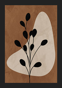Abstract plant silhouette in black against brown and beige shapes-5