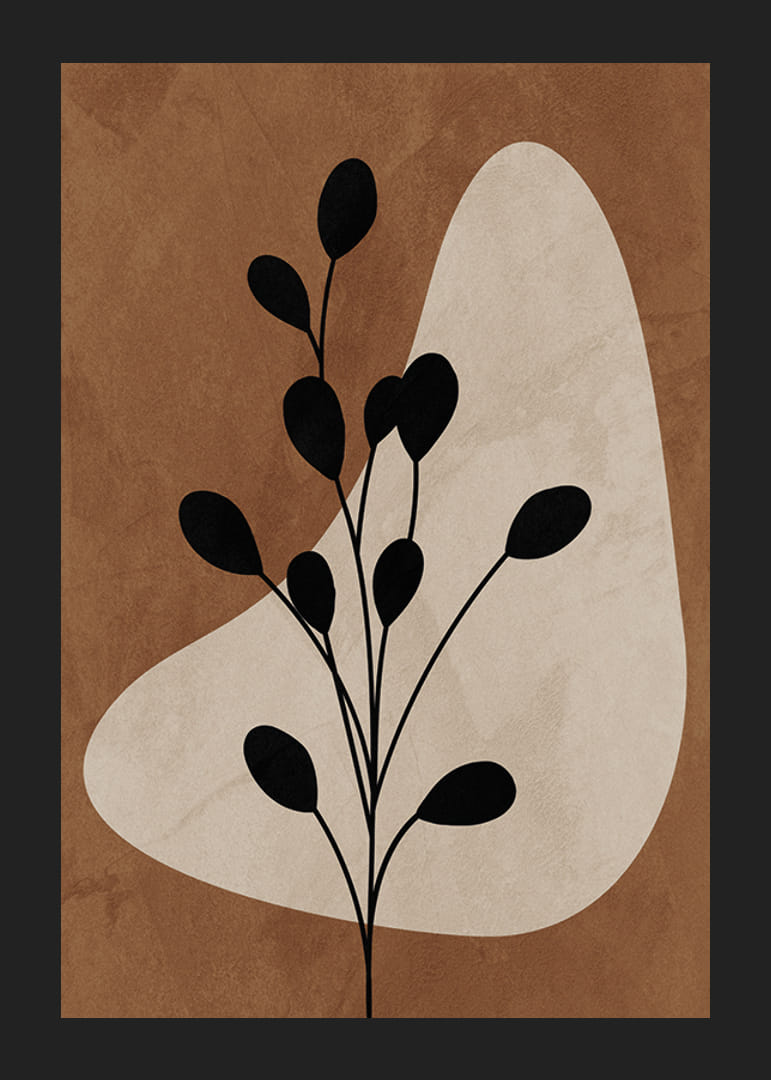 Abstrakti kasvisiluetti mustana ruskeita ja beigejä muotoja vasten-12