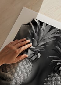 Black and white photo of woman holding two pineapples to her chest-9