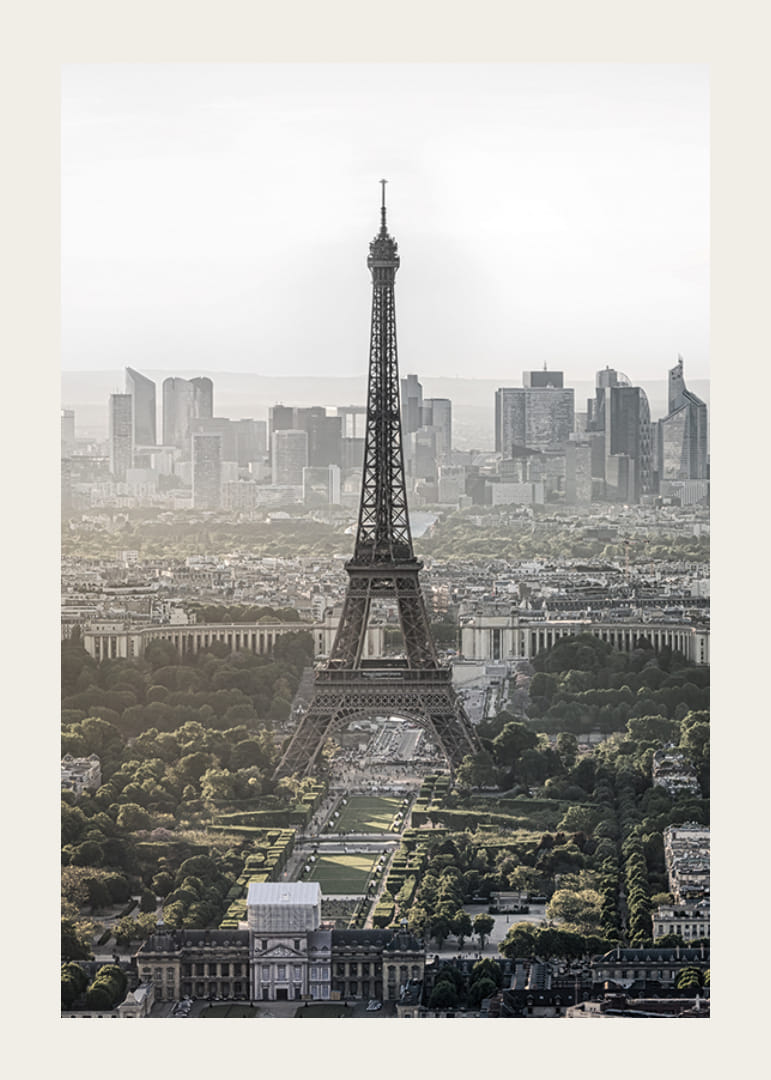 Photographic view of the Eiffel Tower and Paris skyline in muted colors-12