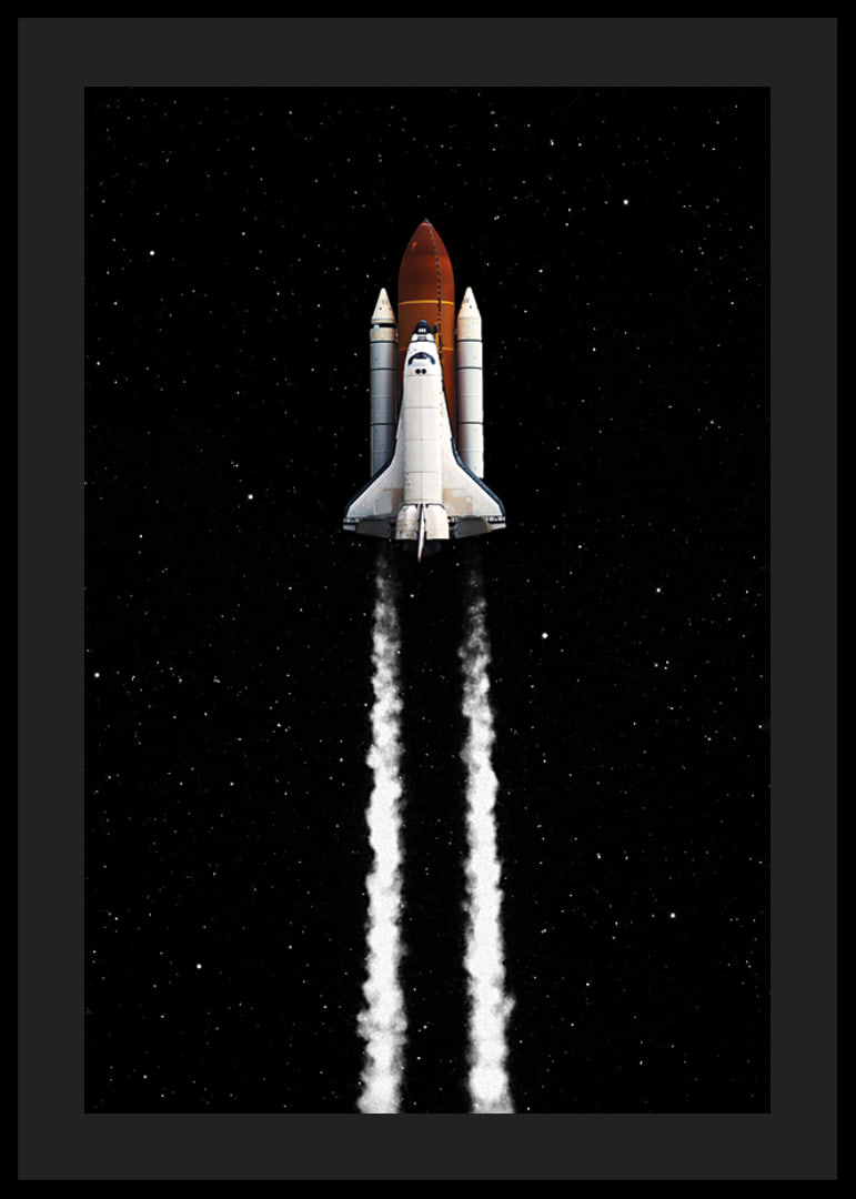 Illustrated space rocket with white smoke clouds against starry sky-12