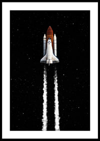 Illustrated space rocket with white smoke clouds against starry sky-2