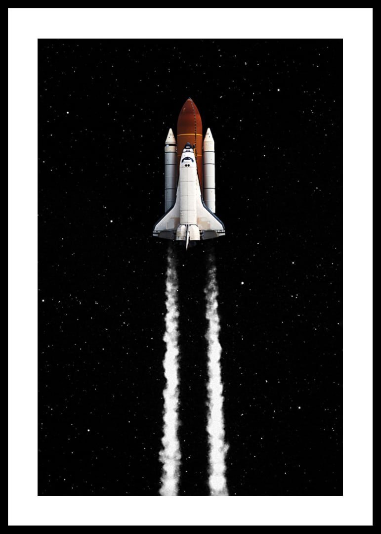 Illustrated space rocket with white smoke clouds against starry sky-12