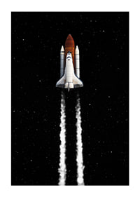 Illustrated space rocket with white smoke clouds against starry sky-3