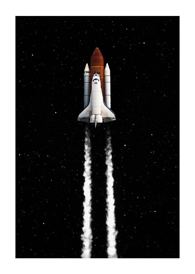 Illustrated space rocket with white smoke clouds against starry sky-12