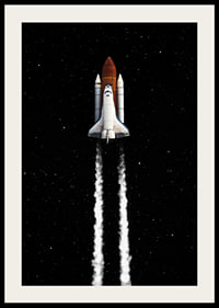 Illustrated space rocket with white smoke clouds against starry sky-4