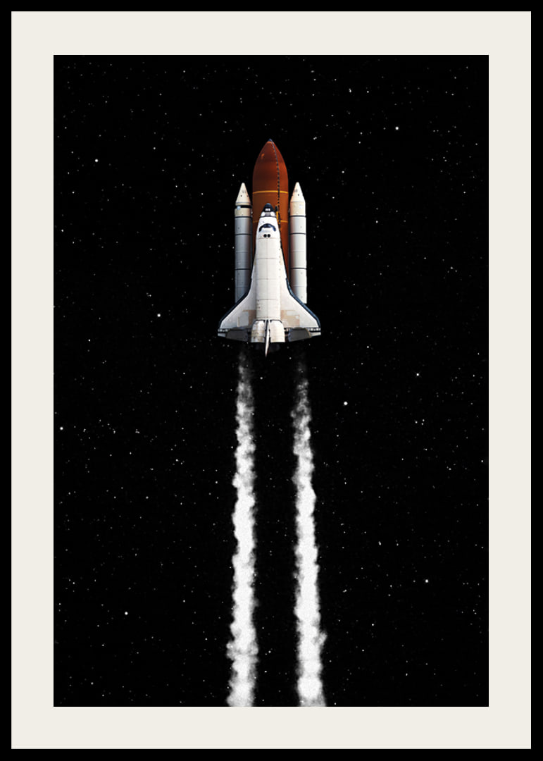 Illustrated space rocket with white smoke clouds against starry sky-12
