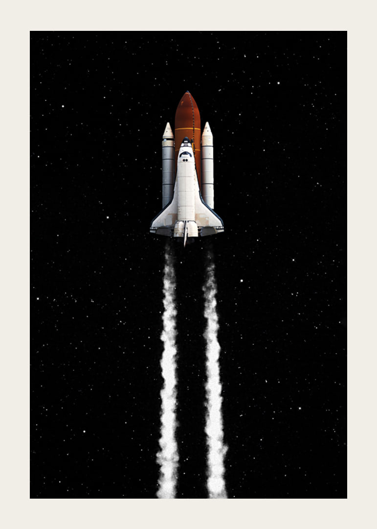 Illustrated space rocket with white smoke clouds against starry sky-12