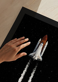 Illustrated space rocket with white smoke clouds against starry sky-9