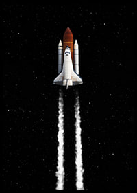 Illustrated space rocket with white smoke clouds against starry sky-6