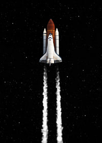 Illustrated space rocket with white smoke clouds against starry sky-7
