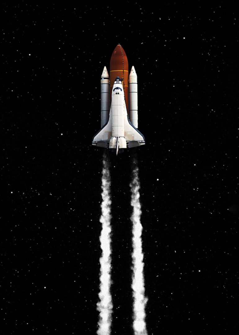 Illustrated space rocket with white smoke clouds against starry sky-12