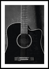 Black and white close-up of acoustic guitar against concrete background-2