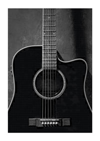 Black and white close-up of acoustic guitar against concrete background-3