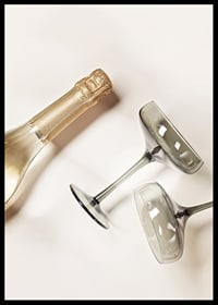 Champagnerflasche und zwei Gläser vor hellem Hintergrund, fotografisch-6
