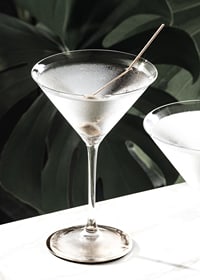 Photographic close-up of martini glass with olive and iced surface-7