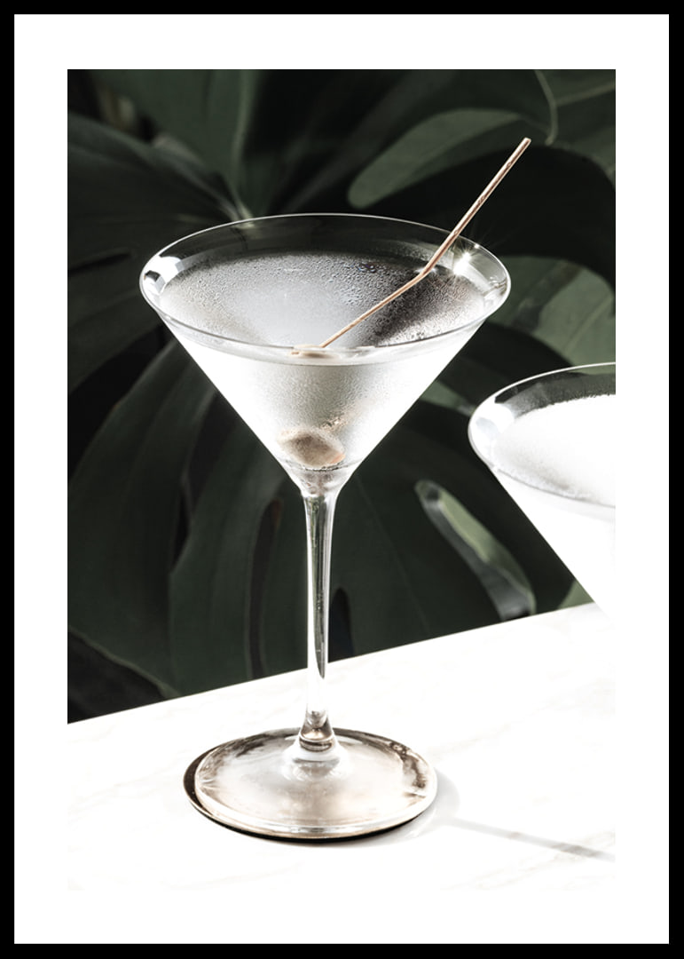 Photographic close-up of martini glass with olive and iced surface-12
