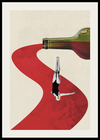 Abstraktná ilustrácia ženy ponárajúcej sa do toku červeného vína-2