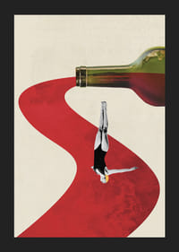 Abstraktná ilustrácia ženy ponárajúcej sa do toku červeného vína-5