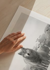 Lobo fotorrealista cercado por ovelhas em paisagem nebulosa-9