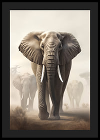 Photorealistic herd of elephants on dusty savannah in soft tones-4