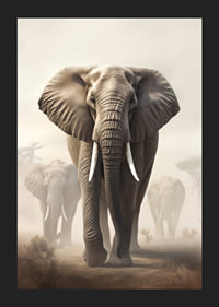 Photorealistic herd of elephants on dusty savannah in soft tones-5