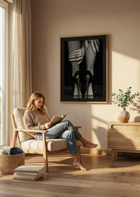 Sort-hvidt foto af ben i netstrømpebukser og sorte hæle-8