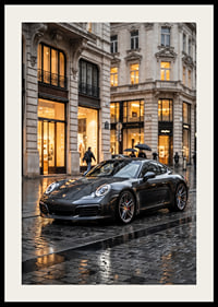 Porsche 911 Carrera in dark gray in front of luxury stores-2