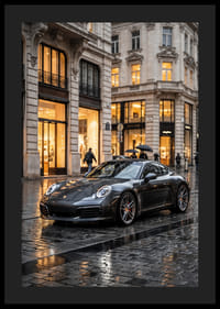 Porsche 911 Carrera i mörkgrått framför lyxiga butiker-4