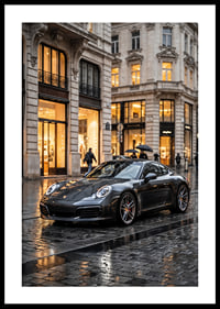 Porsche 911 Carrera in dark gray in front of luxury stores-0