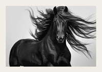 Black horse in close-up with fluttering mane, black and white style-3