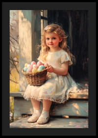 Dievča maľované olejom s košíkom pastelových veľkonočných vajíčok na slnku-4