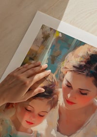 Oil painted scene with mother and daughter painting Easter eggs-9