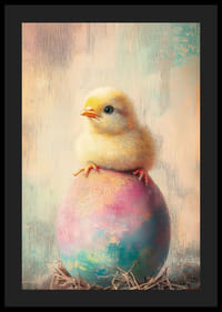 Olejomaľované kura na pastelovo sfarbenom vajci s jemným pozadím-4