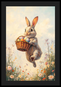 Kuvitettu kani pääsiäismunakorilla kukkivalla kevätniityllä-4